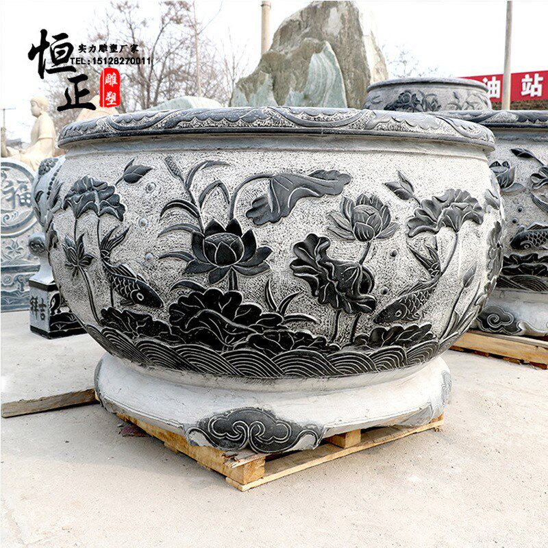 庭院小区景d观雕塑摆件石雕户外庭院花盆摆件荷叶大花缸鱼缸雕塑