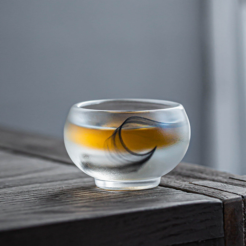水墨琉璃杯日式茶杯功夫茶主人杯单杯手工个人Q品茗杯耐热玻璃杯