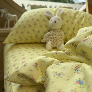 韩系奶黄色田园小碎花床上s四件套全棉1.5m1.8宿舍被套床单三件套