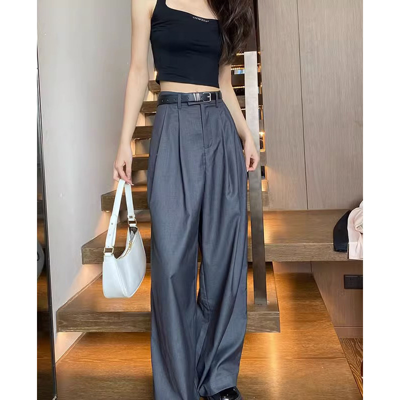 高级灰色西装阔腿裤女春秋2024新款高腰垂感休闲拖地西裤显瘦长裤
