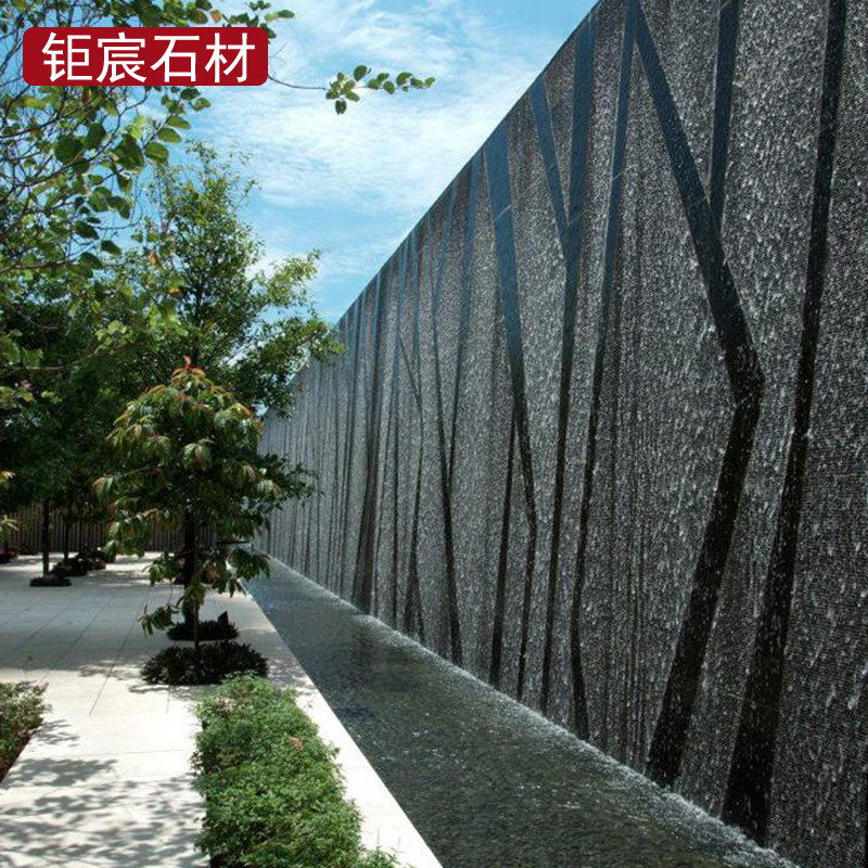 青石板流水石 仿古文q化砖黑色墙砖 天然水幕墙 水池鱼池背景墙