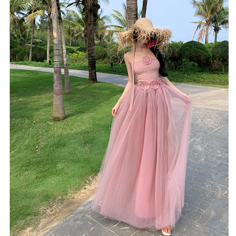 2024夏季法式晚礼服裙子女伴娘服毕业礼服气质抹胸网纱套装年会装