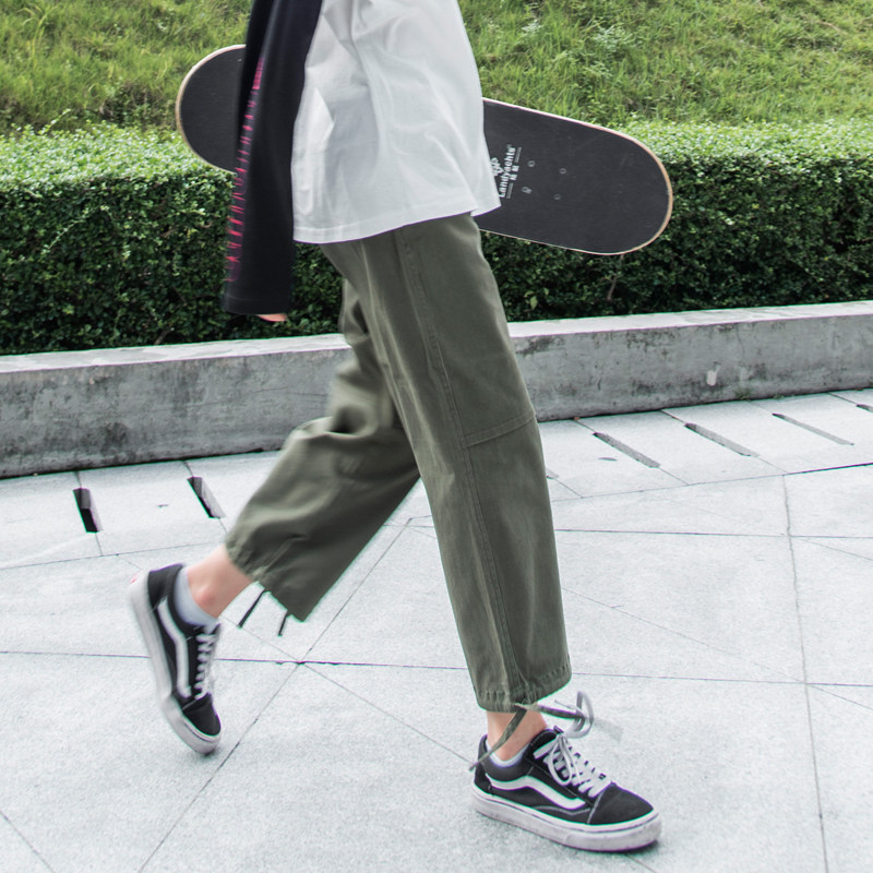 军绿色裤子女夏季薄款工装裤女小个子直筒阔腿春秋运动休闲裤九分