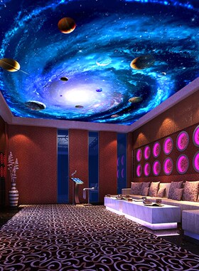 天花板装饰吊顶壁纸房顶墙贴画3D立体墙纸自粘防水大贴纸宇宙星空