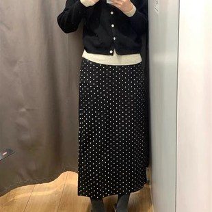 南瓜籽女装定制大码胖妹妹mm黑色波点春秋高腰遮肚显瘦半身中长裙