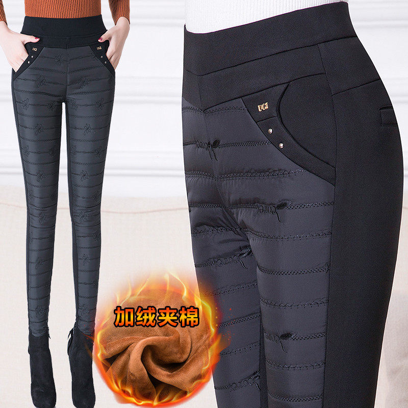棉裤女冬外穿加厚保暖妈妈裤子冬季加绒高腰小脚裤中老年女裤大码