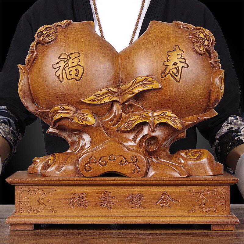 实木雕寿桃摆件送老人生日礼品贺C寿礼物奶奶爷爷长辈过寿祝寿实