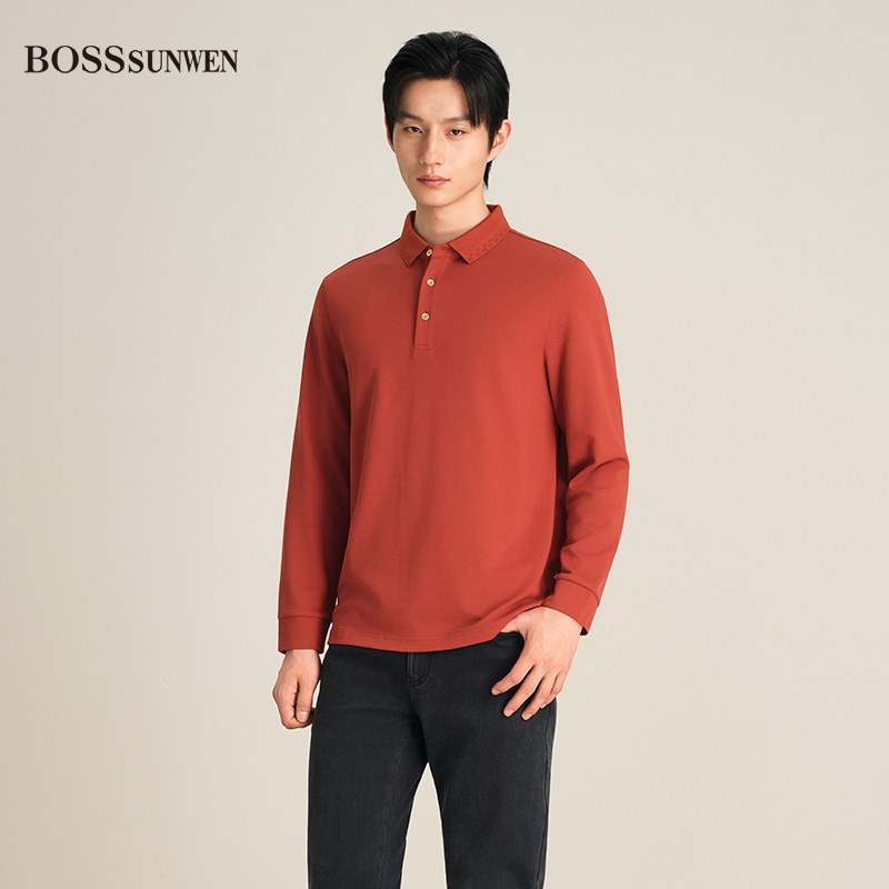 BOSSSUNWEN男士长袖翻领POLO衫