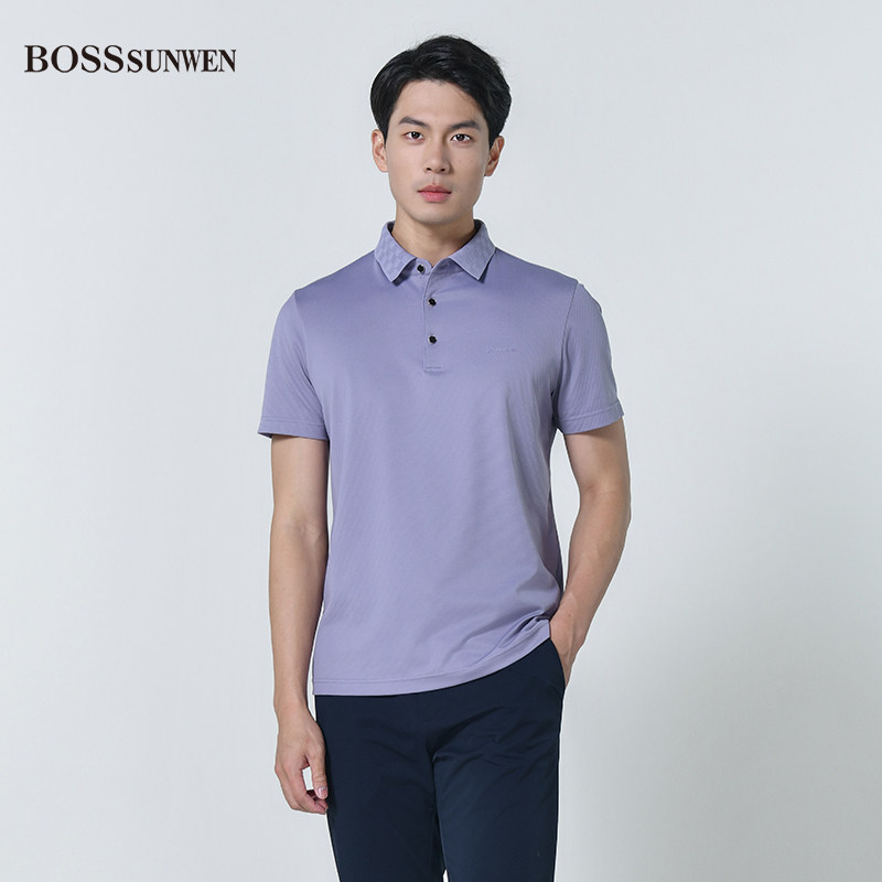 BOSSSUNWEN博斯绅威桑蚕丝男士短袖T恤翻领商务休闲透气POLO衫图片
