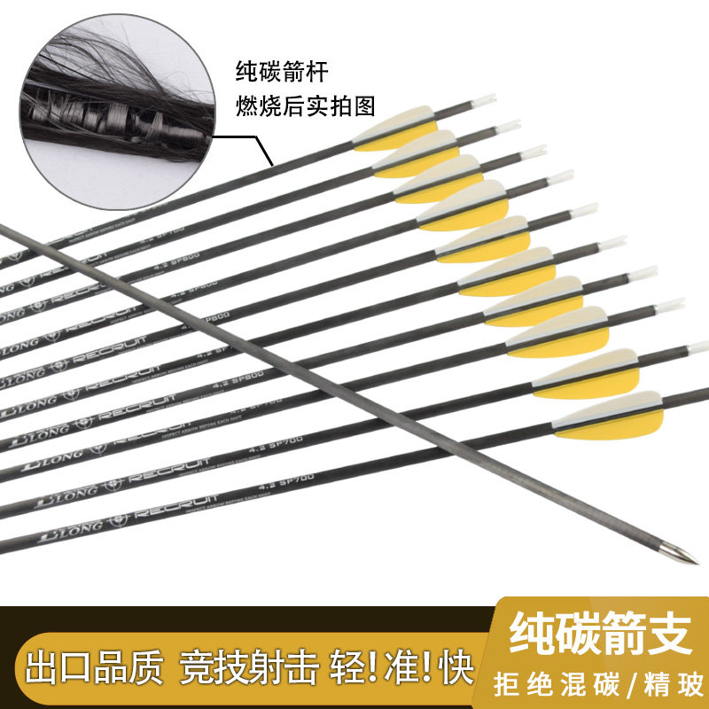 纯碳箭4.2胶羽/真羽反曲竞技箭支复合弓馆箭 纯碳素箭杆射击弓箭