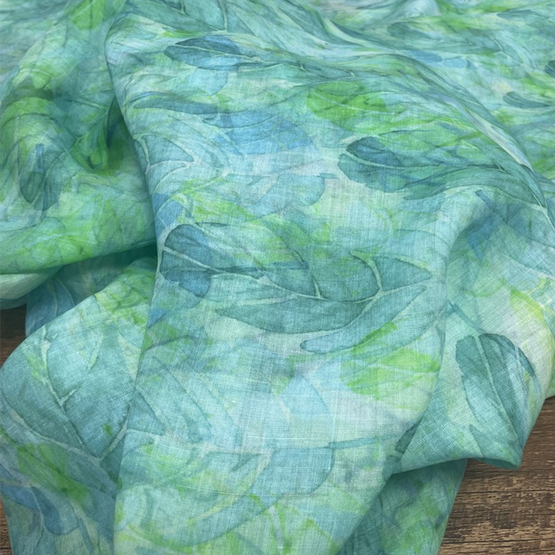 布久以逅苎麻印花面料新中式汉服连衣裙旗袍服装手工布料  芭蕉叶