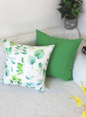 双面防水科技绿色田园清新植物沙发客厅餐厅靠垫夏Q季方抱枕套45c