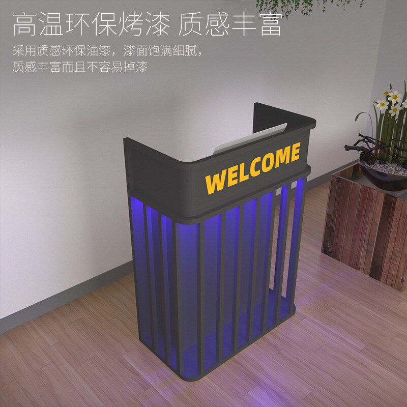 小型铁艺收银台工业风发光吧台酒吧餐厅接待前台迎宾W柜服务台讲