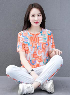 冰丝运动套装女2021年夏季新款时尚速干夏天短袖休闲服薄款两件套