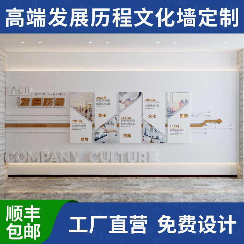 高级感公司发展历程文化墙定制y亚克力办公会议室企业进门形象墙