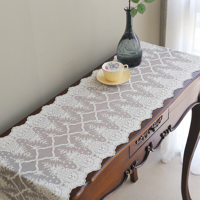 韩式田园超宽茶几韩国蕾丝装饰桌旗刺绣桌布电视柜钢琴台布