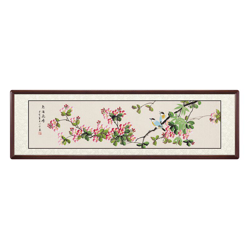 新中式纯手绘国画卧室床头装饰画客厅花鸟海棠壁画沙发Z背景墙挂