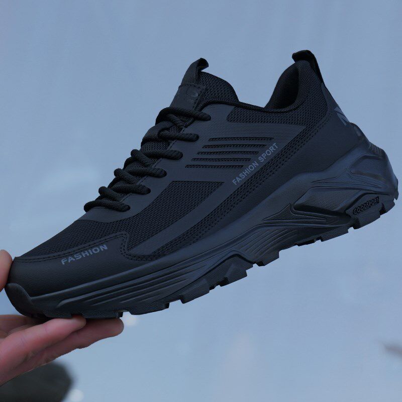 男鞋2025新款透气运动鞋黑色网面防臭I软底跑步鞋子男士休闲鞋春