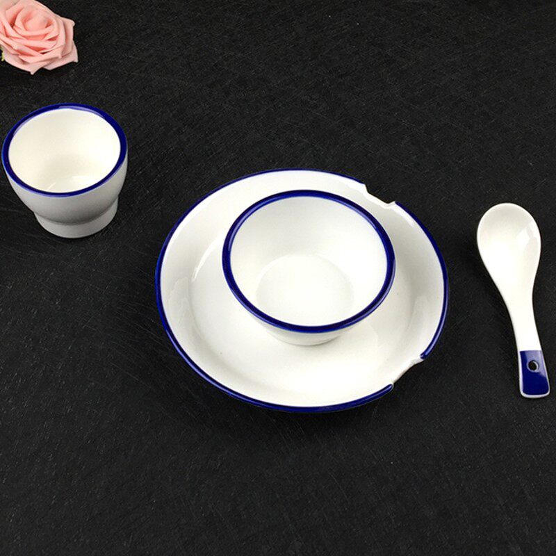 酒店摆台餐具陶瓷碗主题餐厅火锅四件套带筷子R槽可架放筷子骨碟