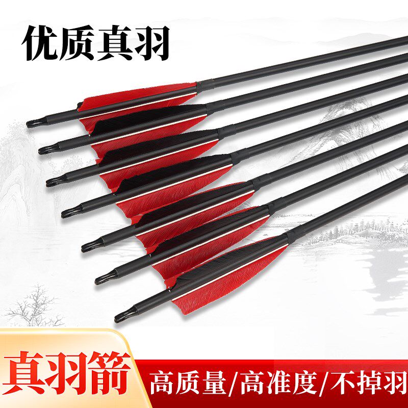 真羽箭混碳箭支羽毛传统反曲竞技美猎弓箭头防爆环射击射箭比赛J
