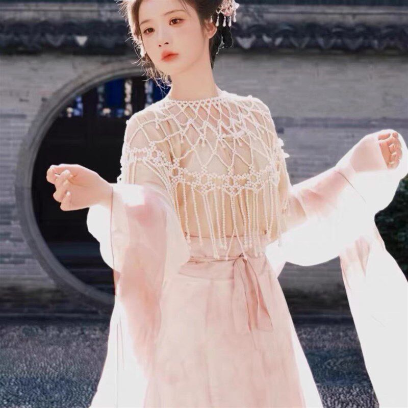 唐制宋制汉服仿珍珠流苏云肩配饰古风仙气珍珠云肩礼服旗袍披肩