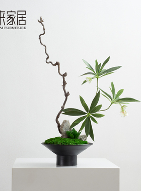 新中式绿植苔藓盆k景摆件日式小原流花道插花艺餐厅茶室样板间摆