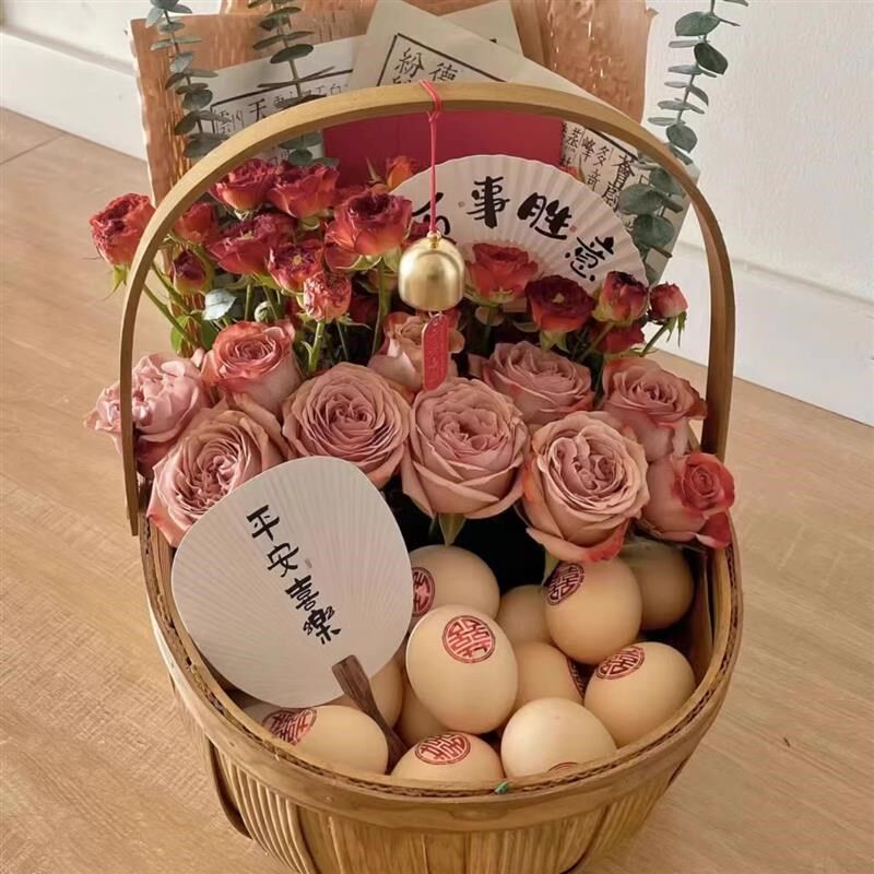 手提月子鸡蛋花篮送产妇DIY手提鸡蛋花篮材料送闺蜜月子手拎花篮