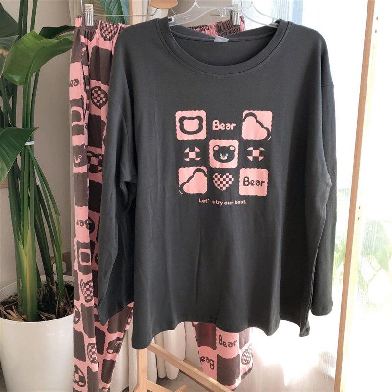 200斤加肥加大码加厚纯棉睡衣女胖MM秋冬长袖长裤休闲家居服套装