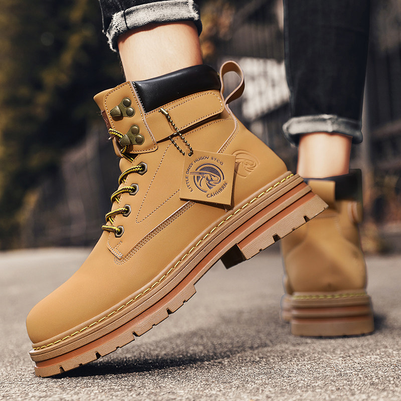 大黄靴马丁靴男休闲增高鞋10cm秋季厚底高帮沙漠T靴休闲工装运动