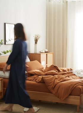 纯色四件套1g00全棉三件套夏季简约素色床上用品被套床单4件套