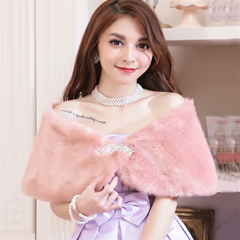 秋冬季加厚新娘婚纱毛披肩礼服晚宴旗袍外搭姐妹伴娘毛披肩粉色