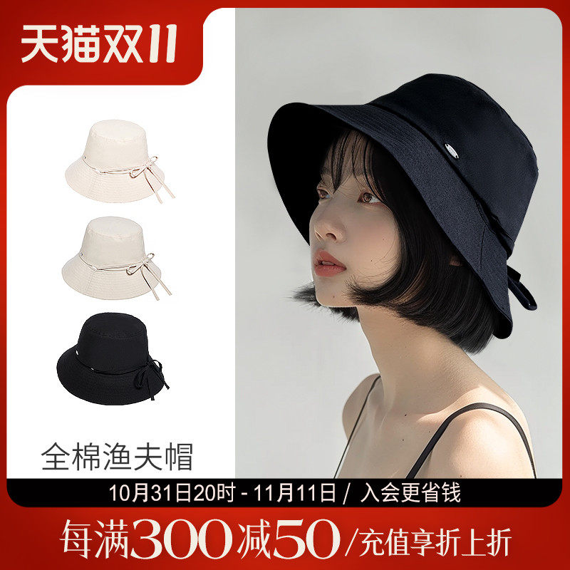 兰诺纯棉渔夫帽女2024秋冬新款透气大帽围显脸小盆帽遮阳防晒帽子