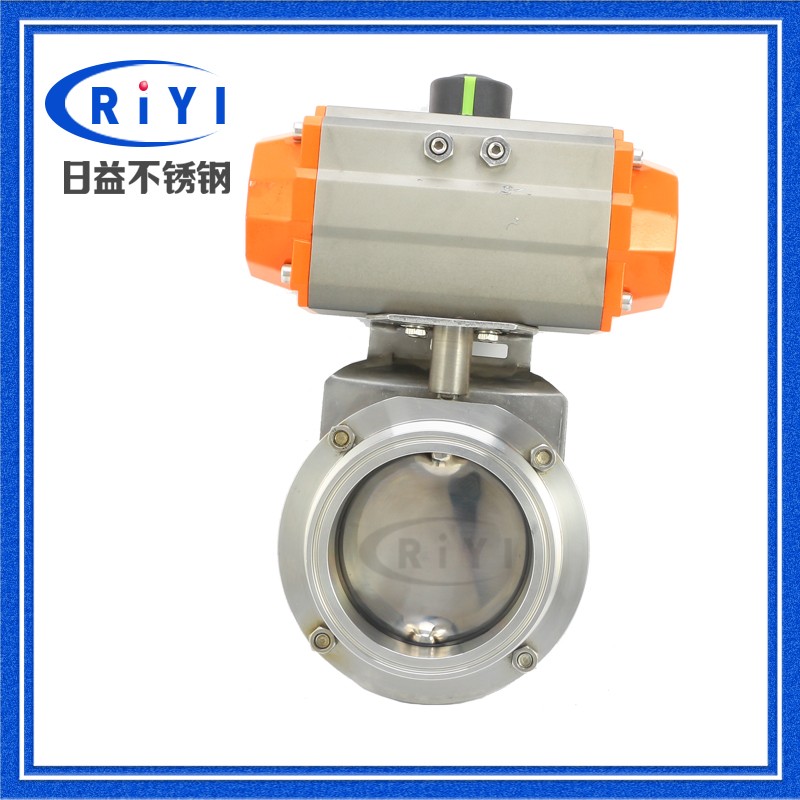 304卫生级不锈钢气动快装蝶阀 AT铝制气动头单双作用卧式D681X10P