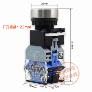 一佳金属不锈钢带灯按钮开关自锁LA38-11DNZS 22mm 220V 24V DC