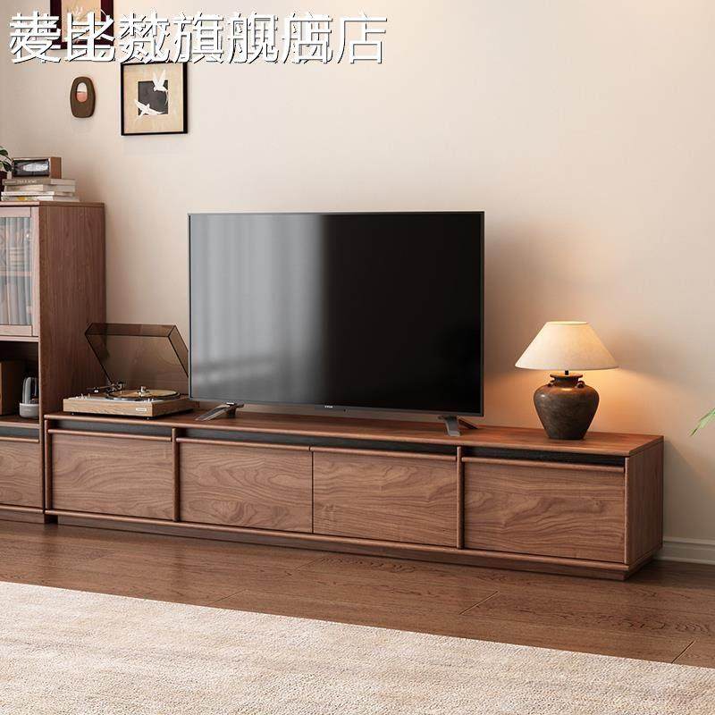 麦比梵实木中古风电视柜落地客厅家用2025新款小户型收纳复古风茶