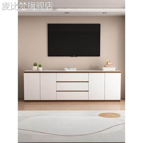麦比梵实木电视柜高款客厅2025新款收纳储物柜一体卧室高柜岩板电视机柜摆件饰品床笠拉车