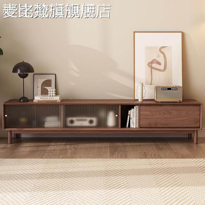 麦比梵全实木电视柜中古风客厅家用2025新款电视机柜收纳储物一体