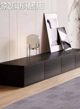 麦比梵黑色落地电视柜简约现代客厅实木茶几2025新款高级感小户型电视柜床笠拉车