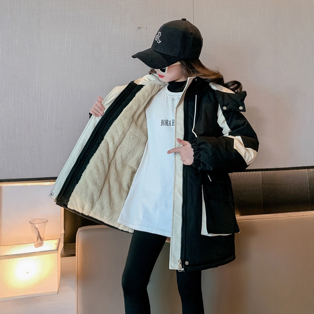 女童春秋款加绒加厚派克服外套
