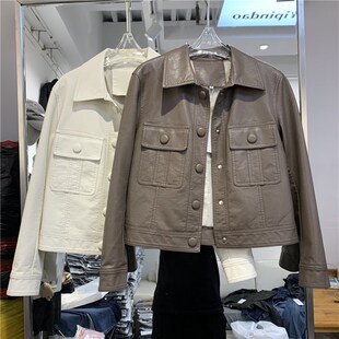 棕色皮衣外套女短款 春秋高级感休闲小个子机车服pu夹克 2024年新款