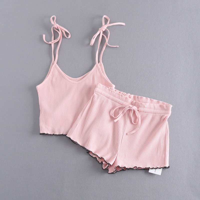 夏季螺纹显瘦洋气针织套装修身小吊带背心短裤外穿薄款两件套装女