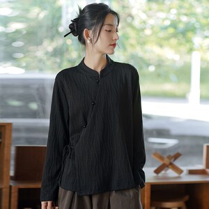 花间集国风 复古斜襟系带唐装女秋冬季长袖新中式盘扣汉服上衣