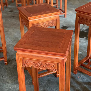 菠萝格木实木花架仿红木新中式家用客F厅仿古花几室内置物架榆木