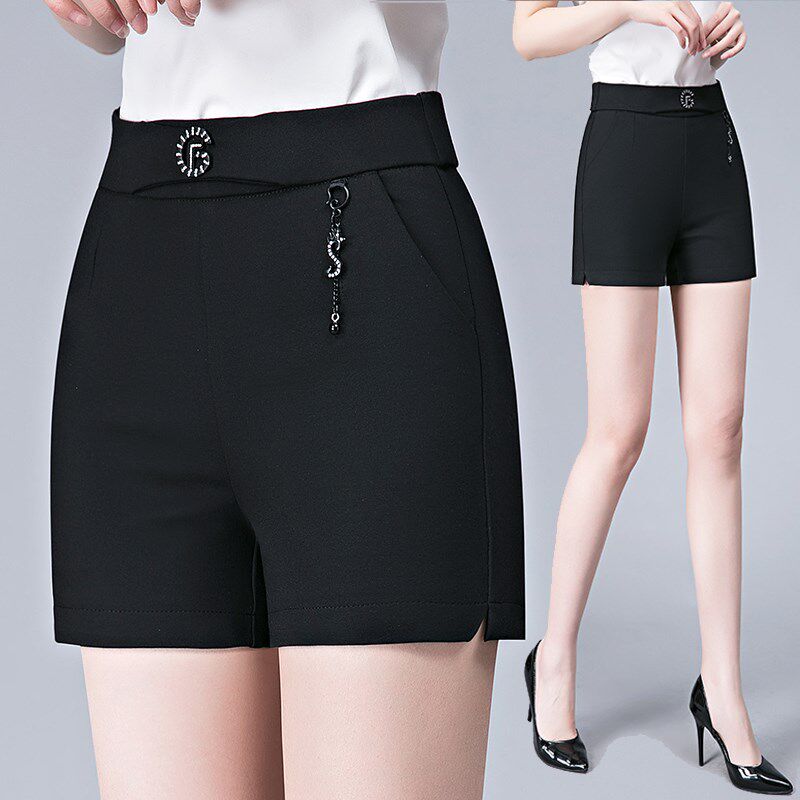 春款高腰加大码弹力宽松显瘦中年女士西装休闲开衩短裤外穿妈妈裤