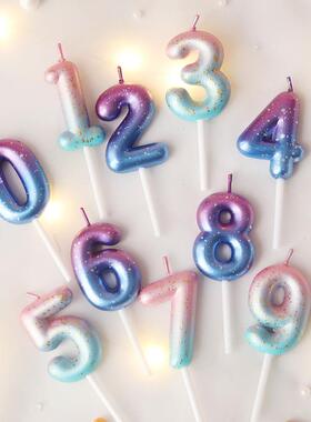 银河渐层蜡烛摆件粉蓝紫色ins风生日派对蛋糕数字0-9蜡烛插件插卡