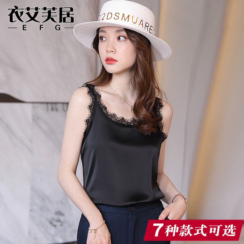 黑色吊带背心女内搭蕾丝西装打底衫夏季新款雪纺外穿无袖上衣T恤