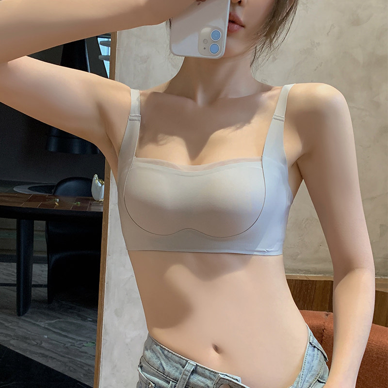 防走光内衣夏季薄款女抹胸式无痕胸罩小胸聚拢光面内衣套装简约