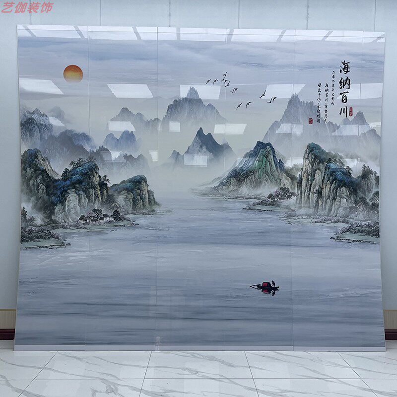 新款电视背景墙装饰自装扣板客y厅仿大理石高光墙竹木纤维集成墙