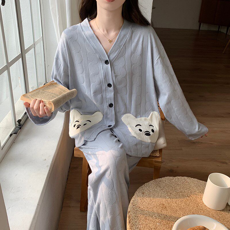 纯棉睡衣春秋款女2024新款长袖韩版开衫家居服冬季网红风学生套装