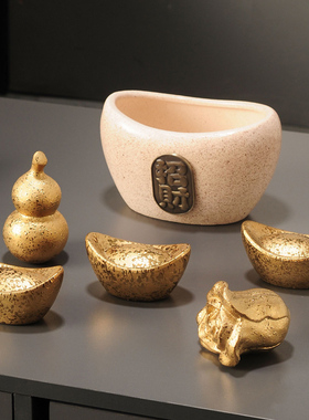 新中式聚宝盆摆件陶瓷家用客厅玄关酒柜办公室装饰品公Z司开业礼